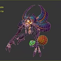 Game Fantasy Creature Character with Purple Blue Wings Orange Accents Glowing Red Orb