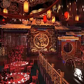 Traditional Chinese Banquet Hall Elegant Interior With Red Lanterns Carved Decor And Round Tables