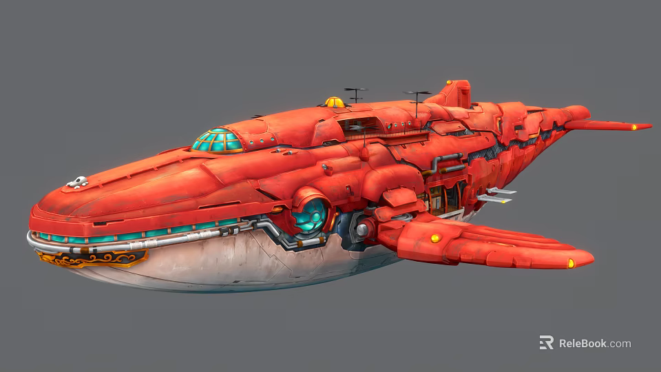 Red Sci Fi Aircraft With Futuristic Design Blue Cockpit And Mechanical Structures 3d model 