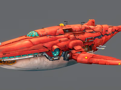 Red Sci Fi Aircraft With Futuristic Design Blue Cockpit And Mechanical Structures 3d model