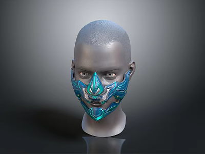 Animal Scale Patterned Mask In Blue Green On Human Head Model 3d model