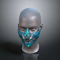 Animal Scale Patterned Mask In Blue Green On Human Head Model 3d model