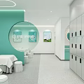 Modern Eye Care Store Interior With Reception Desk And Circular Light Green White Patterns