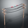 Wooden Electric Poles With Black Wires And Red Blue Birds Standing On