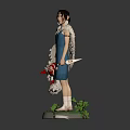 Magical Girl Character With Red White Fish Creature Wings Blue Dress And Green Plants