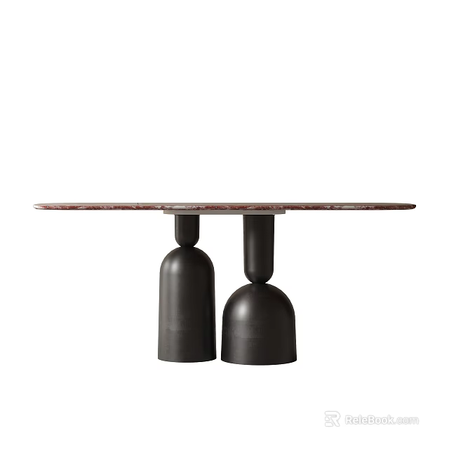 Modern Dining Table With Textured Top And Double Black Bell Shaped Bases 3d model
