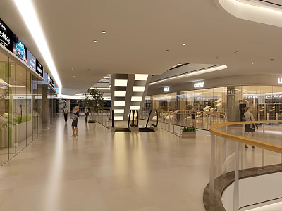 Modern Shopping Mall Interior With Open Space Escalator Glass Walls And Bright Lighting 3d model