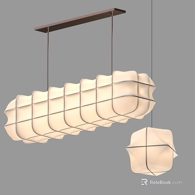 Modern Pleated Fabric Chandeliers With Rectangular And Square Shapes Dark Metal Frame 3d model