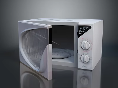 White AMT Microwave Oven With Open Door And Control Knobs Panel 3d model