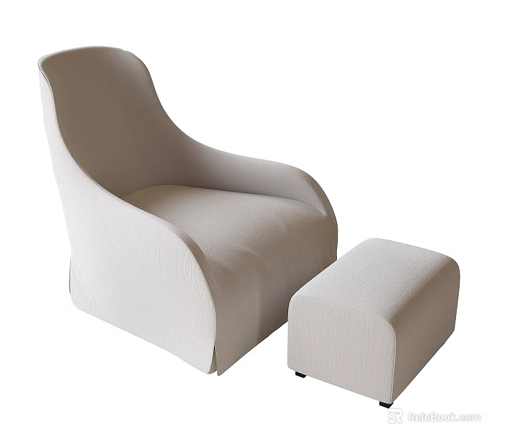 Elegant Modern Light Colored Single Sofa With Matching Ottoman For Living Room 3d model 