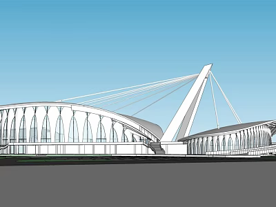 Modern Cultural Center Building With Cable Stayed Structure And Curved Roof 3d model