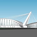 Modern Cultural Center Building With Cable Stayed Structure And Curved Roof 3d model