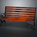 Vintage Wooden Slat Bench With Metal Armrests And Legs Against Gray Background