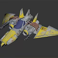 Futuristic Yellow And Silver Aircraft Model With Mechanical Wings And Details