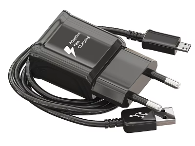 Black Multi Port Phone Charger With USB Cable And Fast Charging Adapter 3d model