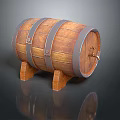 Traditional Wooden Barrel With Metal Hoops Stand And Tap For Wine Storage