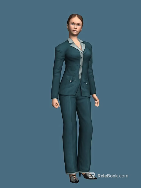 Professional Woman Wearing Dark Blue Tailored Business Suit With Long Pants 3d model 