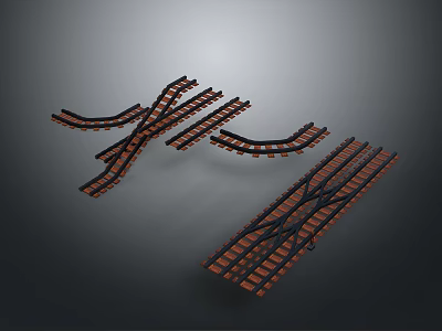 Train Railway Tracks With Crossed Sections And Curved Rails Design 3d model