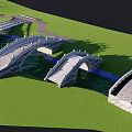 Scenic Stone Arch Landscape Bridges With Green Grass And Water Stream