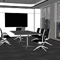 Modern Conference Room With Large Windows City View And White Conference Table