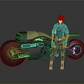Futuristic Black And Gold Motorcycle With Purple Haired Woman Standing Beside It