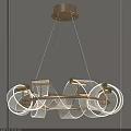 Modern Elegant Golden Chandelier With Circular Wireframe Design And Illuminated Strips