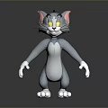 3D Animated Cartoon Character Standing With Gray Body White Belly Pink Ears And Yellow Eyes