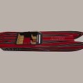 Red Speedboat With Black Stripes On Blue Water Featuring Cockpit And Seats