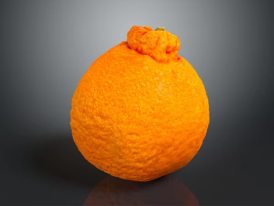 Ripe Orange Fruit With Textured Skin Stem End Knob On Dark Background And Shiny Reflection 3d model