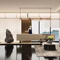 Stylish New Chinese Hotel Lobby With Elegant Reception Desk And Cozy Lounge Interior Design