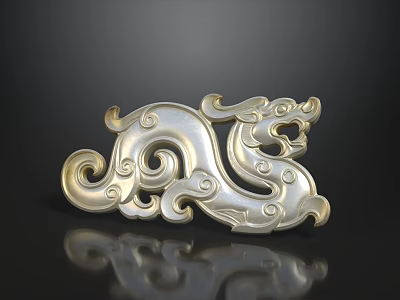 Silver Dragon Shaped Ornamental Decorative Piece With Curly Patterns And Traditional Design 3d model