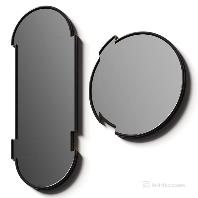 Modern Black Framed Mirrors In Rectangular And Round Shapes On White Background 3d model 