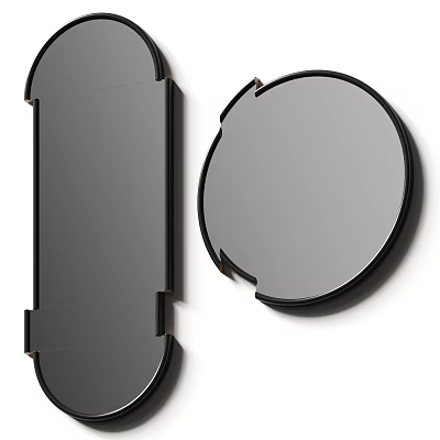 Modern Black Framed Mirrors In Rectangular And Round Shapes On White Background 3d model