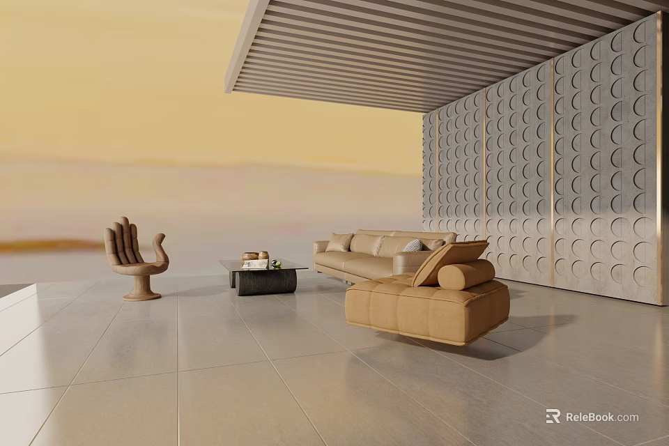 Modern Living Room Interior With Beige Sofa Coffee Table Set And Accent Chair 3d model 
