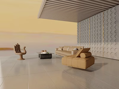 Modern Living Room Interior With Beige Sofa Coffee Table Set And Accent Chair 3d model