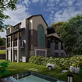 Modern Single-family Villa Exterior Design With Lush Greenery And Garden Pool