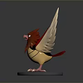 Detailed 3D Flying Creature with Red Beige Feathers Outstretched Wings on Black Base