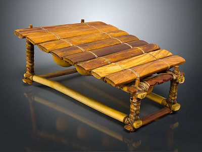 Traditional Handmade Wooden Xylophone Percussion Instrument with Bamboo Frame and Wooden Bars 3d model