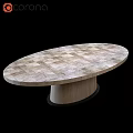 Oval Dining Table With Patched Wood Grain Tabletop And Solid Wooden Base 3d model