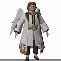 Game and Movie Character with Winged White Robe Brown Decorations and Geometric Patterns