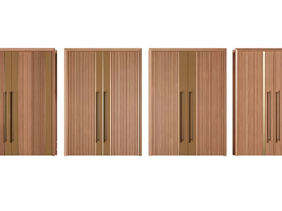 Wooden Double Doors With Various Textured Panels And Metal Handles For Modern Interior 3d model