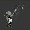 Game And Movie Character With White Feathered Wings Sci Fi Design Black And White Outfit