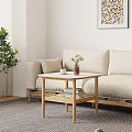 Modern Wooden Coffee Table With White Top Flowers Vase Cup Books And Glasses Near Sofa