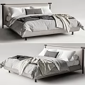 Modern Double Bed Interior Design with Upholstered Headboard Linen Bedding White Gray Pillows