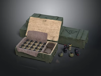 Military Storage Crates With Open Compartment Containing Ammunition And Grenades 3d model