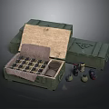Military Storage Crates With Open Compartment Containing Ammunition And Grenades
