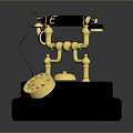 Vintage Gold And Black Electronic Telephone With Rotary Dial And Red Cord