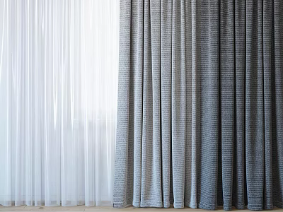 White Sheer And Gray Textured Curtains Enhancing Home Window Ambiance 3d model