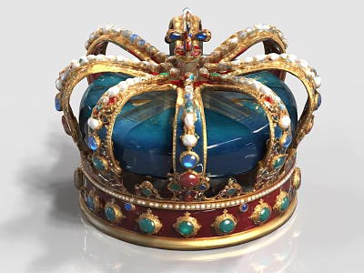 Luxurious Royal Golden Crown Jewelry With Elaborate Design Colorful Gemstones And Pearls 3d model