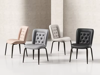 Modern Upholstered Single Chairs with Button Tufted Backrest and Black Slim Legs Various Colors 3d model